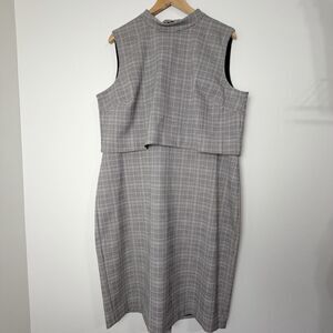 Ann Taylor Career Dress Black Ivory Tan Houndstooth Plaid Mock Neck Women’s 18